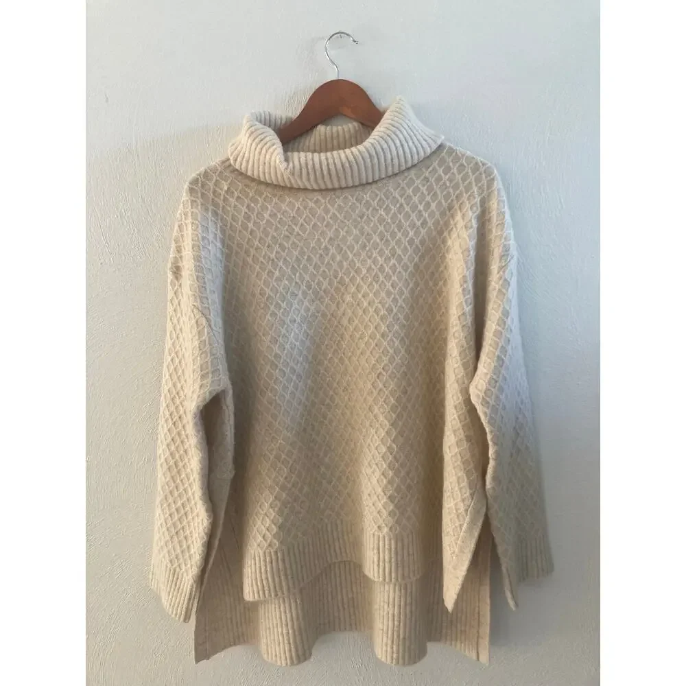 Adam Lippes RTR Design Collective Marled Turtleneck Sweater Wool Blend Beige L - Picture 6 of 13